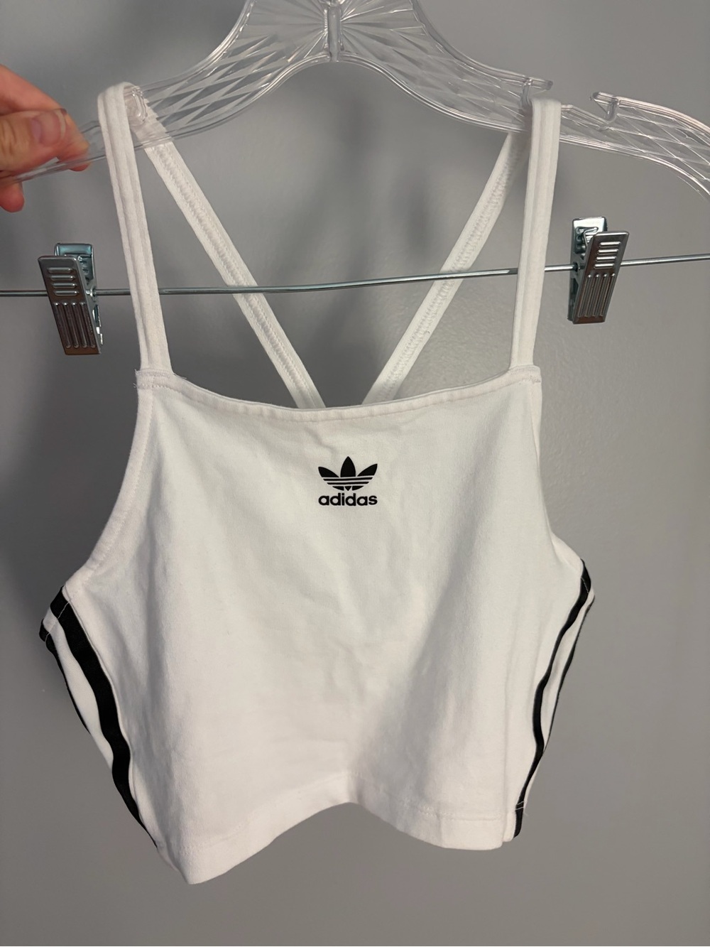 adidas White Crop Tank with Black Stripes - Picture 2 of 3